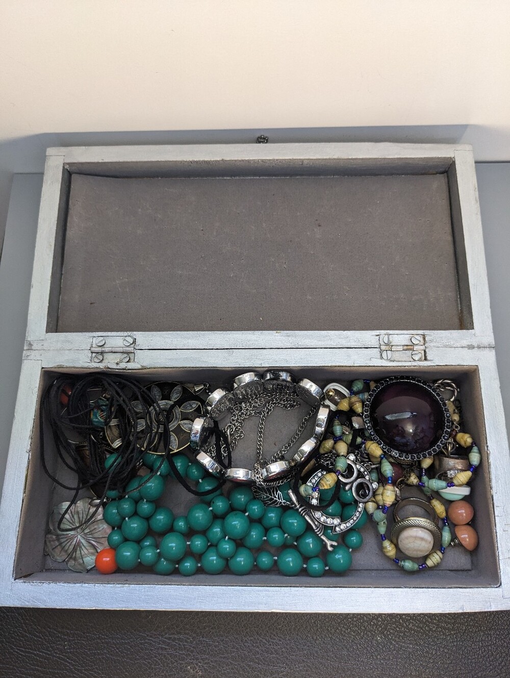 Boho Wearable Jewelry Lot Mixed Beads Stones Metal And Statement Pieces In Box